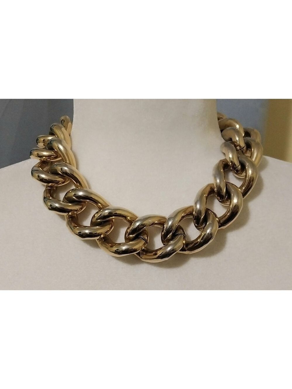 L'OFFICIEL CHUNKY GOLDTONE CHAINLINK CHOKER NECKLACE VINTAGE 1980'S - Picture 2 of 7